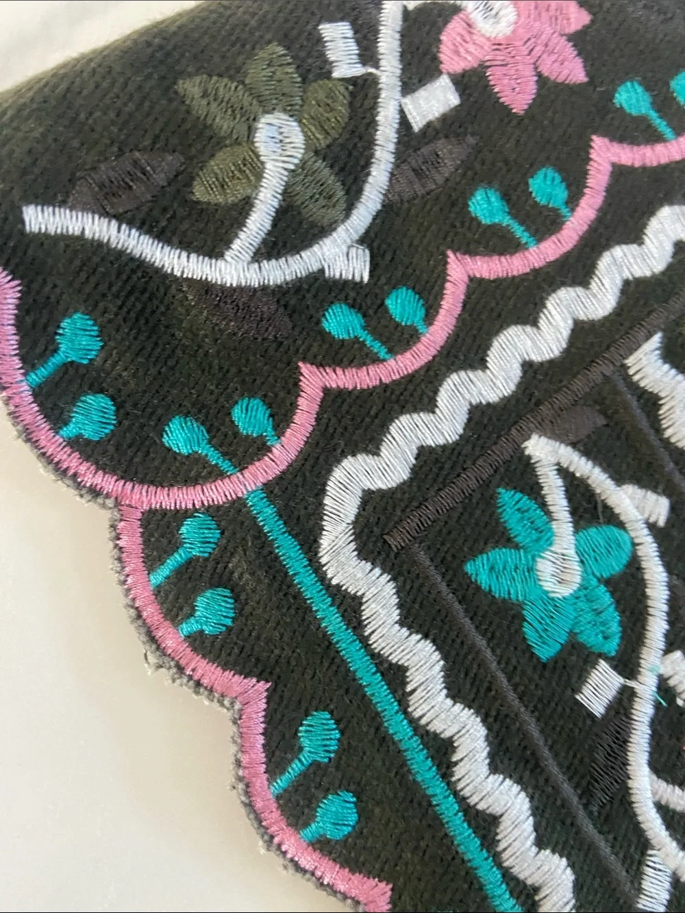 miami Black Embroidered Mini Skirt with Pink & Teal Floral Motif